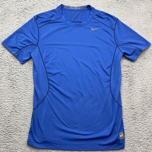 Nike Pro Combat Core 2.0 Shirt Mens L Blue Fitted Short Sleeve Dri-Fit Vented